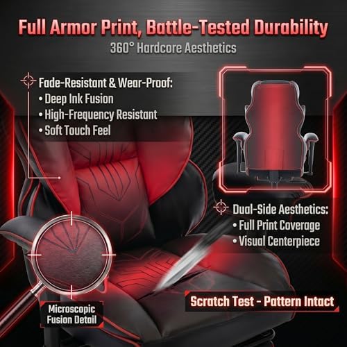 Big and Tall Gaming Office Chair 400lbs - Heavy Duty Ergonomic Computer Desk Chair with Footrest, Adjustable Armrests, High Back PU Leather with Racing Style (Black/Red) - Image 5