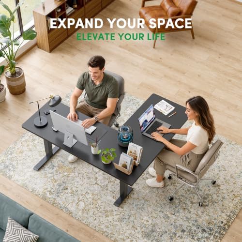 FEZIBO 63" x 55" L-Shaped Standing Desk - Adjustable Corner Desk L Shape, L-Shaped Adjustable Desk with Splice Board, L Shape Standing Desk, Black - Image 2