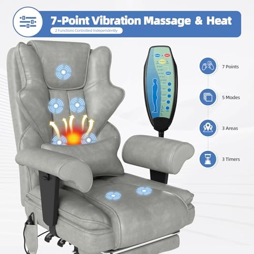 Executive Office Chair with7-Point Massage Heated, Footrest, Gray - Image 6