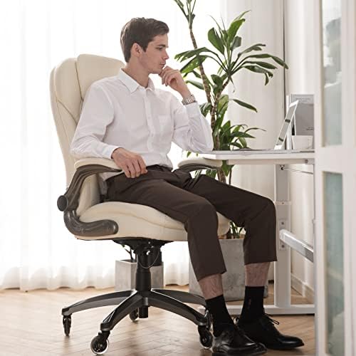 Executive Office Chair-Ergonomic Computer Desk Chair with Upgraded Caster for Swivel, High Back Office Chair with Padded Flip-up Arms,Leather Chair Thicken Seat for Comfort - Image 2