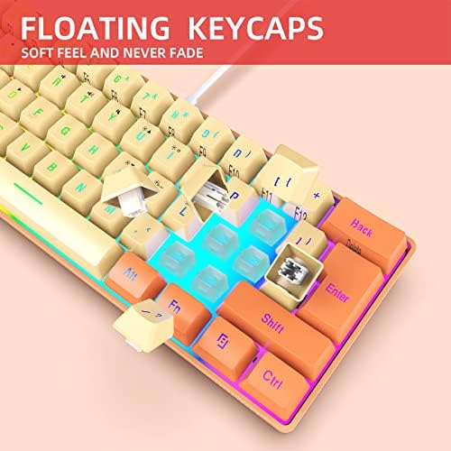 Snpurdiri 60% Wired Gaming Keyboard, RGB Backlit Ultra-Compact Mini Keyboard, Waterproof Mini Compact 61 Keys Keyboard for PC/Mac Gamer, Typist, Travel (Orange and Cream) - Image 5