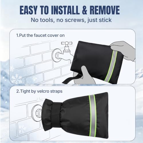 Outdoor Faucet Covers for Winter Freeze Protection, 2 Pack Thickened 8.66" H x 7.09" W Waterproof Hose Bib Covers with Reflective Strips, Reusable Insulated Spigot Socks - Image 6