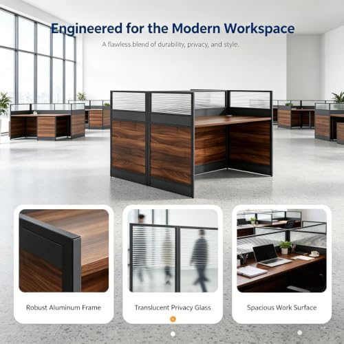 2-Person Office Cubicle Workstation Desk with Mute Privacy Panels & Cable Management, Computer Cubicles Desk for Home & Commercial Office Use, Walnut Finish - Image 5