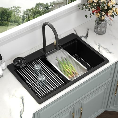Kichae 33x22 Kitchen Sink Drop In Waterfall Granite Composite Quartz by Kichae