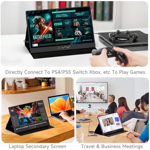 AYY Portable Monitor for Laptop 15 Inch, FHD 1080P USB-C HDMI Travel Monitor External for Computer, Second Display HDR IPS Gaming Monitor Extender for PC MAC Phone PS4/5 Xbox Switch, Built-in Speakers - Image 4