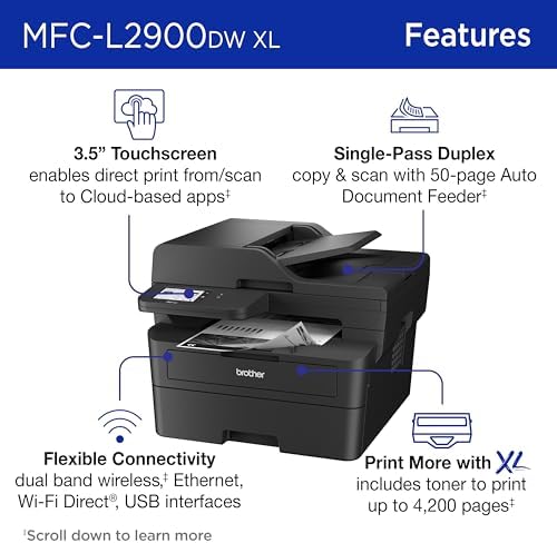 Brother MFC-L2900DW XL Wireless Compact Monochrome All-in-One Laser Printer with Duplex Copy & Scan, Fax, Black & White | Up to 4,200 Pages of Toner Included(1), Amazon Dash Replenishment Ready - Image 3