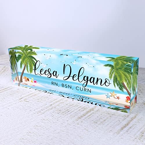 Artblox Office Desk Name Plate Personalized | Custom Name Plates for Desks | Sea Beach Design On Clear Acrylic Glass | Office Desk Decor - (8" x 2.5") - Image 5