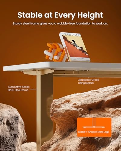 ErGear Height Adjustable Electric Standing Desk, 32 x 19 Inches Sit Stand up Desk, Memory Computer Home Office Desk, White+Gold - Image 4