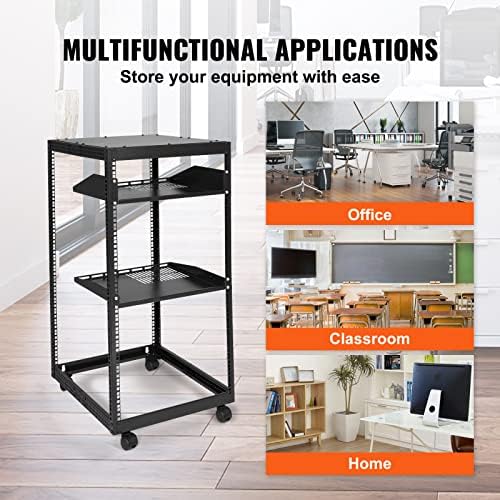VEVOR 20U Open Frame Server Rack, 23''-40'' Adjustable Depth, Free Standing or Wall Mount Network Server Rack, 4 Post AV Rack with Casters, Holds All Your Networking IT Equipment AV Gear Router Modem - Image 6