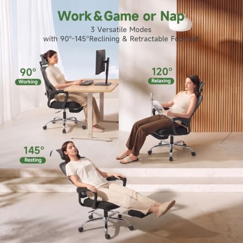 Ergonomic Office Chair with Footrest, 90-145° Reclining Desk Chair - Image 5
