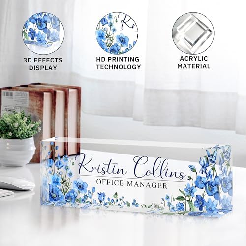 Custom Name Plate for Desk, Personalized Desk Name Plate on Clear Acrylic Glass, Appreciation Gifts for Teacher Employee Boss Coworkers Nurse, Office Desk Accessories for Women Men (Cerulean) - Image 5