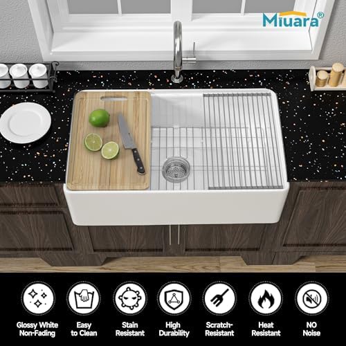 Miuara 31 x 18 Inch White Apron Front Farmhouse Workstation Kitchen Sink - Image 2