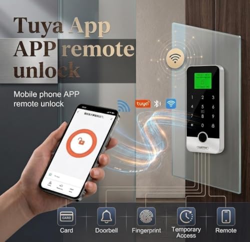 Tuya Smart Fingerprint Access Control Keypad, 4-in-1 Unlocking, RFID Card, Password, Mobile App Control, IP65 Waterproof, 1000 User Capacity for Home & Commercial Security - Image 3