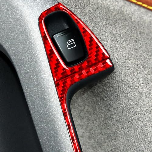 Car Window Lift Switch Control Panel with Rearview Mirror Button Sticker Real 3K Red Carbon Fiber Decoration Interior Accessories Trim Compatible with Benz Smart Fortwo 2011-2015-Type A - Image 4