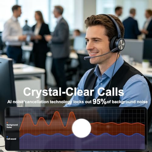 USB Headset with Noise Cancelling Microphone & Mic Mute, Stereo Computer Headphone for Call Center Office Business PC Softphone Calls Microsoft Teams Skype Chat, Clear Voice for Voice Recognition - Image 2
