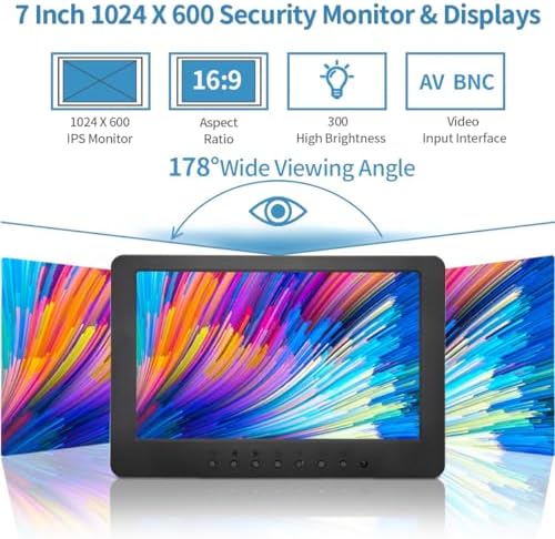 7 inch LCD Security Monitor & Displays,BNC/AV Input,Built-in Dual Speakers Portable Monitor,1024 * 600 Resolution,Suitable for CCTV DVD CCD TV - Image 2