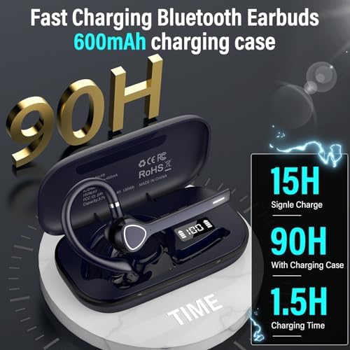 Bluetooth Headset, Single-Ear ENC Mic, Mute Button, 90H Hands-Free Earpiece - Image 5