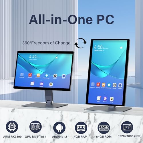 15.6" All-in-One Desktop Computers, Touchscreen Android 12 Industrial Panel Pc RK3399 4GB RAM/64GB ROM AIO Desktop with Pivoting Mount, HDMI 2.0 for Office/Automation/Kiosk/Bar/Warehouse - Image 6