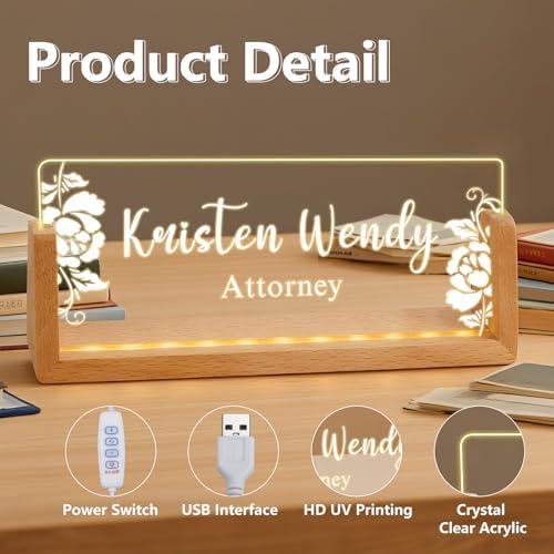Ships Next Day, Custom Name Plate for Desk - Business Light Up Acrylic Desk Name Plate Personalized Elegant Office Gift for Boss Coworker Teacher Employee Appreciation Gift, Office Decor for Women Men - Image 4