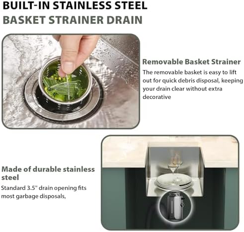 Mocoloo 15 Inch Undermount Bar Sink - 15" x 15" Small Kitchen Sink T304 Stainless Steel Handmade Single Bowl Round Corner Under Counter Wet Bar Sink for Kitchen Prep & RV - Image 4