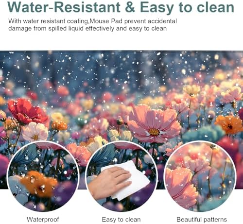 Spring Flowers Gaming Mouse Pad 35.4"x15.7" Large Extended Pad Desk Mat Anti-Slip Rubber Base & Durable Stitched Edges for Gamers Smooth Mouse Pad Writing Surface for Desk Office/Home - Image 5