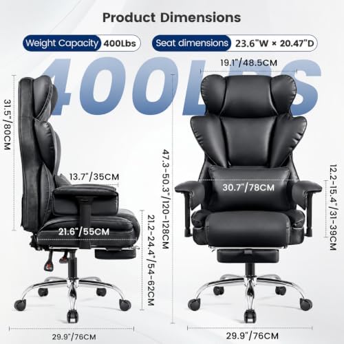 Big & Tall Office Chair 400 lbs, Gaming Chair 23" Wide Seat - Image 3