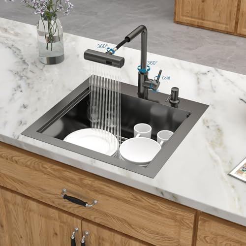 21 Inch Black Drop In Outdoor Kitchen Sink with Faucet and Lid - Image 4