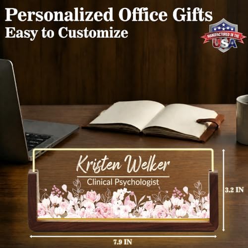 Custom Name Plate for Desk with LED Walnut Frame, Office Desk Decor - Image 4
