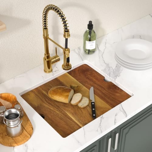 Lordear White Granite Composite Sink 21 Inch Undermount Bar Sink Workstation 21x18 Small Kitchen Quartz Under Counter Wet Single Bowl with Gold Accessories - Image 3