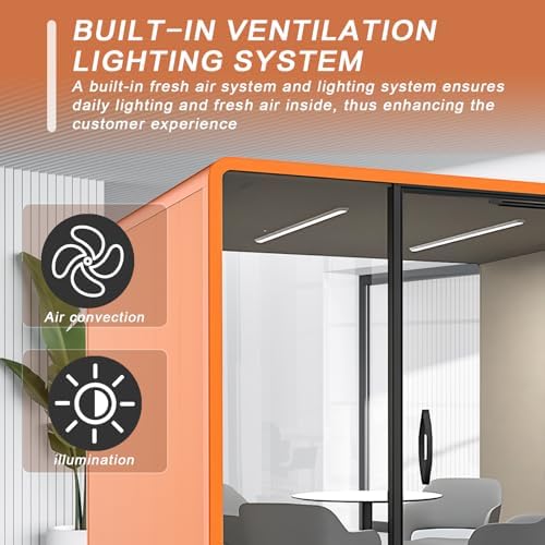 Office Sound Booth with Audio Privacy - Soundproof Booth Includes Unique Beige Interior,Soundproof Room Include Socket,Light,Door Handle& Orange Frame for Conference Room,Bedroom (Beige) - Image 5