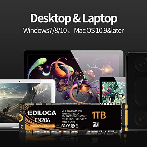 Ediloca EN206 1TB SSD M.2 SATA III 6Gb/s 3D TLC NAND, M.2 2280 SSD Internal Solid State Drive, Read/Write Speed up to 550/480 MB/s, Compatible with Laptop & PC Desktop - Image 5