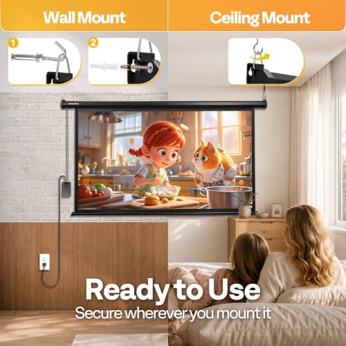 VIVOHOME 84 Inch 16:9 Motorized Projector Screen, Black - Image 6