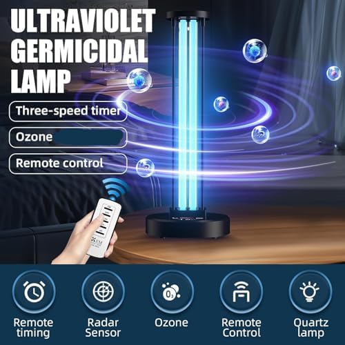 Ultraviolet Germicidal Lamp,110w UV+Ozone Light Sanitizer for Whole Room, 99.99% Sanitization Rate,Three-Step Timing Remote Control, Blue Ligh for Odor Room Home Office School - Image 6