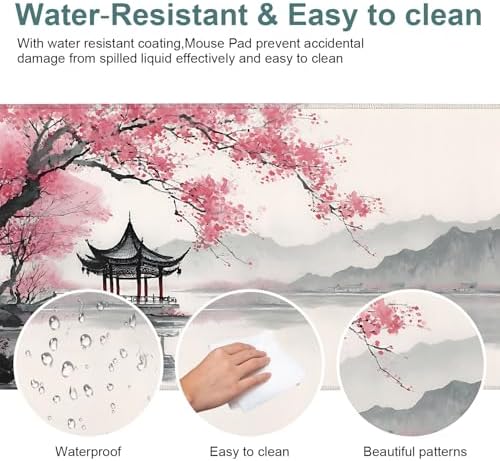 Japanese Cherry Blossoms Gaming Mouse Pad 35.4"x15.7" Large Extended Pad Desk Mat Anti-Slip Rubber Base & Durable Stitched Edges for Gamers Smooth Mouse Pad Writing Surface for Desk Office/Home - Image 5