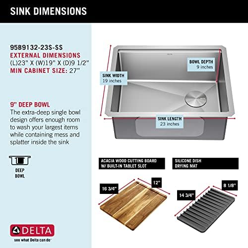 DELTA FAUCET Lorelai 23-inch Workstation Kitchen Sink Undermount 16 Gauge Stainless Steel Single Bowl with WorkFlow Ledge and Kit of 5 Accessories, 95B9132-23S-SS - Image 5