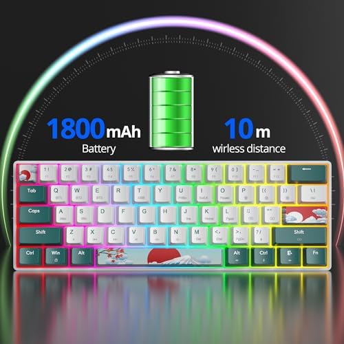 surmen Wireless Keyboard 60% Gaming Keyboard 60 Percent, Hot Swappable RGB Mini Bluetooth BT5.0/USB-C Mechanical Keyboard with Software for Windows Mac Laptop (Gateron Red, Green 61) - Image 6