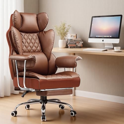 COMHOMA Big and Tall Office Chair, High Back Leather Gaming Chair with Footrest, Executive Ergonomic Office Chairs with Pocket Spring Lumbar Support and with Outward Fixed Soft Armrests - Image 2