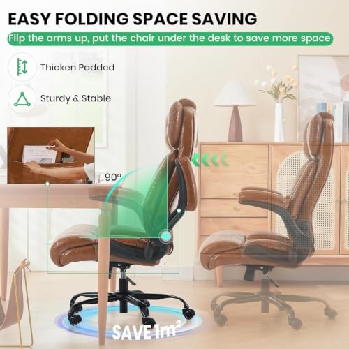 500lbs Big and Tall Office Chair Adjustable Lumbar Support for Back Pain, Extra Wide Seat Executive Office Chair Thick Armrest Pad, Heavy Duty Base&Upgraded Wheels, Ergonomic Desk Chair - Image 6