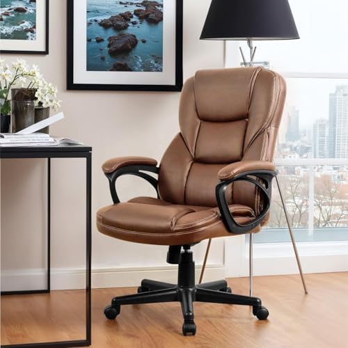 Furmax Office Executive Chair High Back Adjustable Managerial Home Desk Chair, Swivel Computer PU Leather Chair with Lumbar Support (2, Light Brown) - Image 2