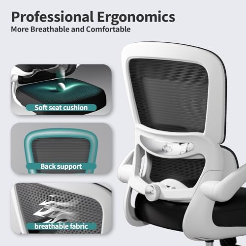 TRALT Office Chair - Ergonomic Desk Chair with Adjustable Lumbar Support, Mesh Computer Chair, Executive Chair for Home Office Comfortable Lumbar Support (1, White+Black) - Image 3