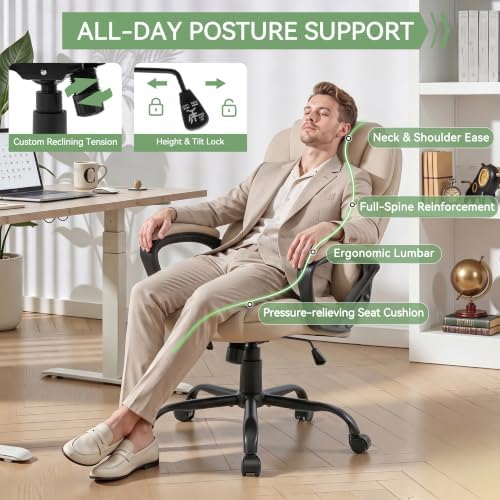 Ergonomic Office Chair with High Back, Comfy Desk Chair, Adjustable Executive Office Chair for Home Office, Big and Tall Computer Chair Heavy Duty, 360° Swivel, Faux Leather White - Image 7