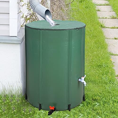 100 Gallon Collapsible Rain Barrel, Portable Rainwater Collection System, Water Storage Tank, Rain Catcher Barrel with Two Spigots and Overflow Kit, Rain Water Barrel Collector for Garden, Green - Image 2