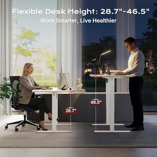 Huuger 47 X 24 Inch Electric Standing Desk with Power Outlets and USB-C Port, Height Adjustable Desk, Sit Stand Desk for Home Office, Computer & Gaming Desk with 3 Presets, Stable Steel Frame, Marple - Image 3