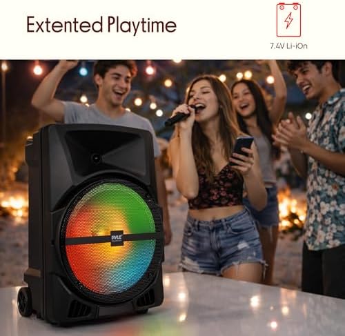 Pyle Wireless Portable PA Speaker System - 800W Powered Bluetooth Indoor & Outdoor DJ Stereo Loudspeaker with MP3 AUX 3.5mm Input, Flashing Party Light & FM Radio-PPHP1244B,Black - Image 6
