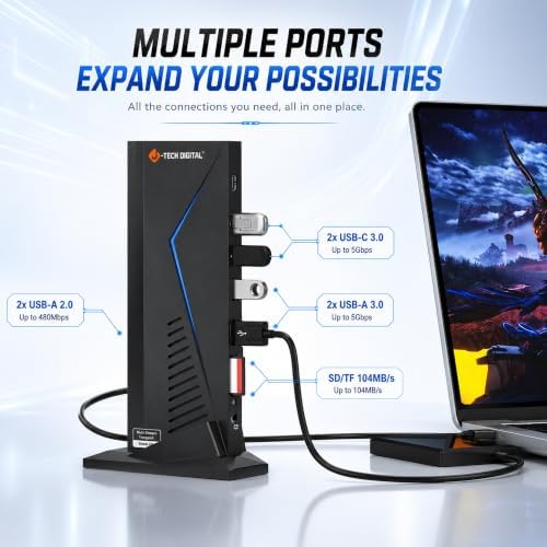 J-Tech Digital 14 in 1 Docking Station up to 4K 60Hz, 3X HDMI, 6X USB, Ethernet, SD/TF, 100W PD, Audio/Mic - Compatible with macOS/Windows, Supports SST/MST (Driver Required) - Image 4