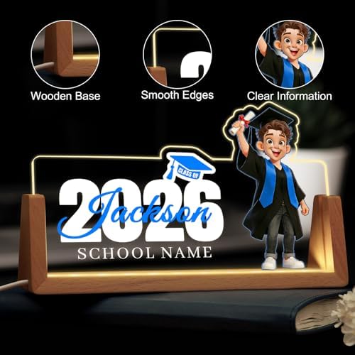 Custom Light Up Name Plate for Desk, Desk Name Plate Personalized with Logo, Employee Appreciation Gift, Personalized Office Gifts for Boss Coworkers Teacher, Office Decor for Women Men (Graduation style for boys) - Image 4
