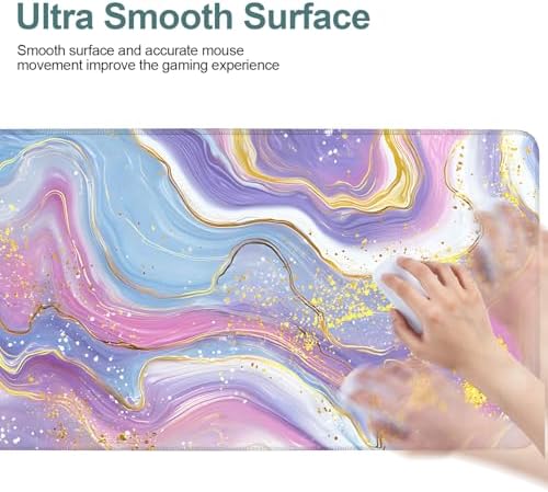Pink Purple Marble Gaming Mouse Pad 35.4"x15.7" Large Extended Pad Desk Mat Anti-Slip Rubber Base & Durable Stitched Edges for Gamers Smooth Mouse Pad Writing Surface for Desk Office/Home - Image 6