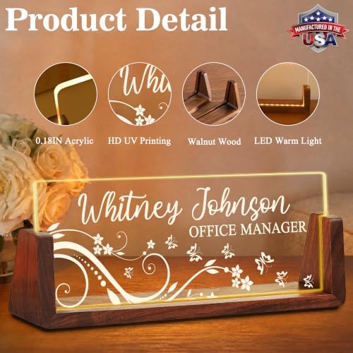 Custom Name Plate for Desk with LED Walnut Frame, Office Desk Decor - Image 2