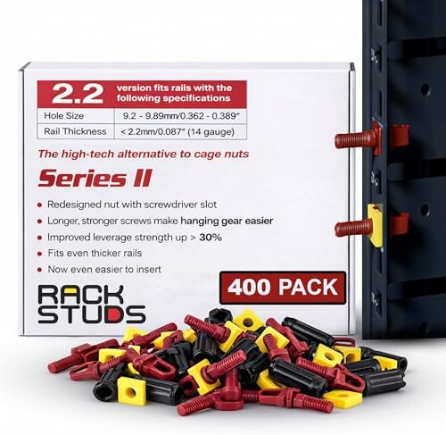 R400 - Server Rack Screws for Server Rack Rails 19" Square Punched Vertical Rails, Perfect Cage Nut Replacement, Rack-Mount Screws - Red 400-Pack 2.22mm/0.086 by Rackstuds