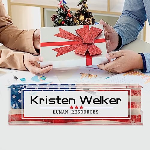 Gowellly Office Desk Name Plate Personalized - Custom Acrylic Name Plates for Desk - Employee Appreciation Gifts - Office Gifts for Teacher,Boss,Nurse,Lawyer,Women Office (Vintage Flag) - Image 2